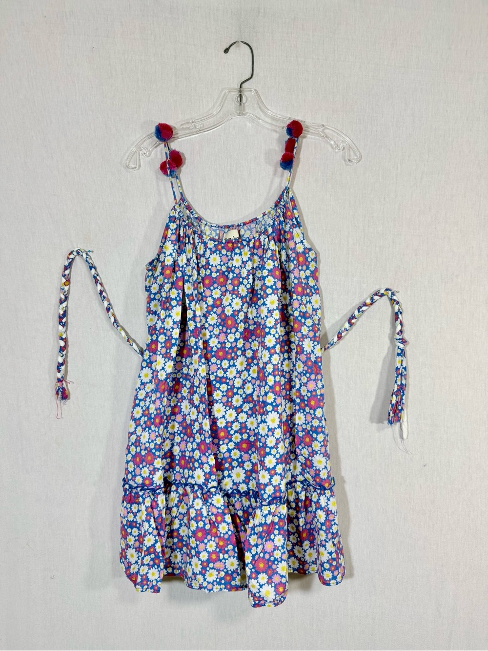 Playa Lucila size M Floral pom Pom Strap Sundress in Blue pink & White